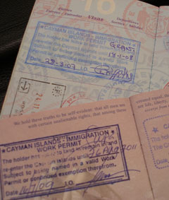 Passports stamped Cayman